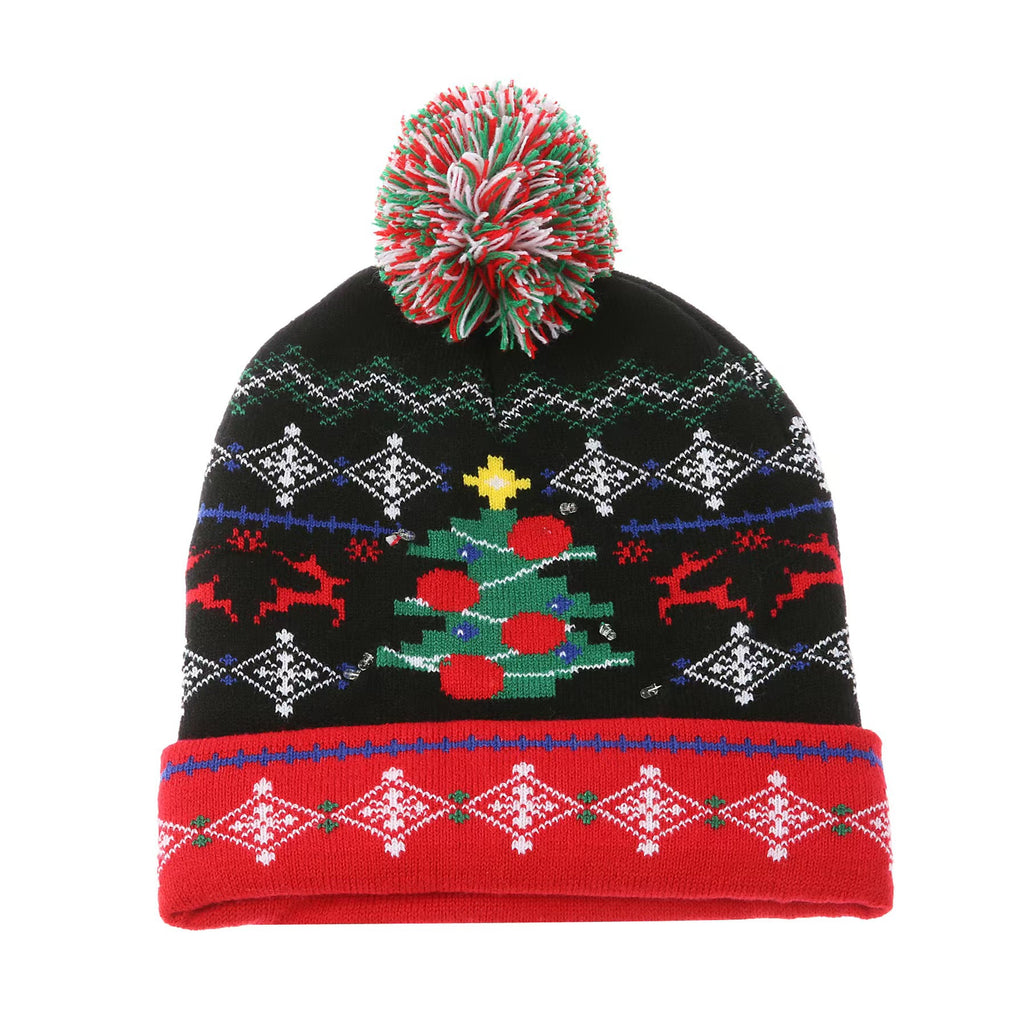 Genuine yarn all acrylic jacquard LED Christmas wool hat autumn and winter warm knitted Christmas hat