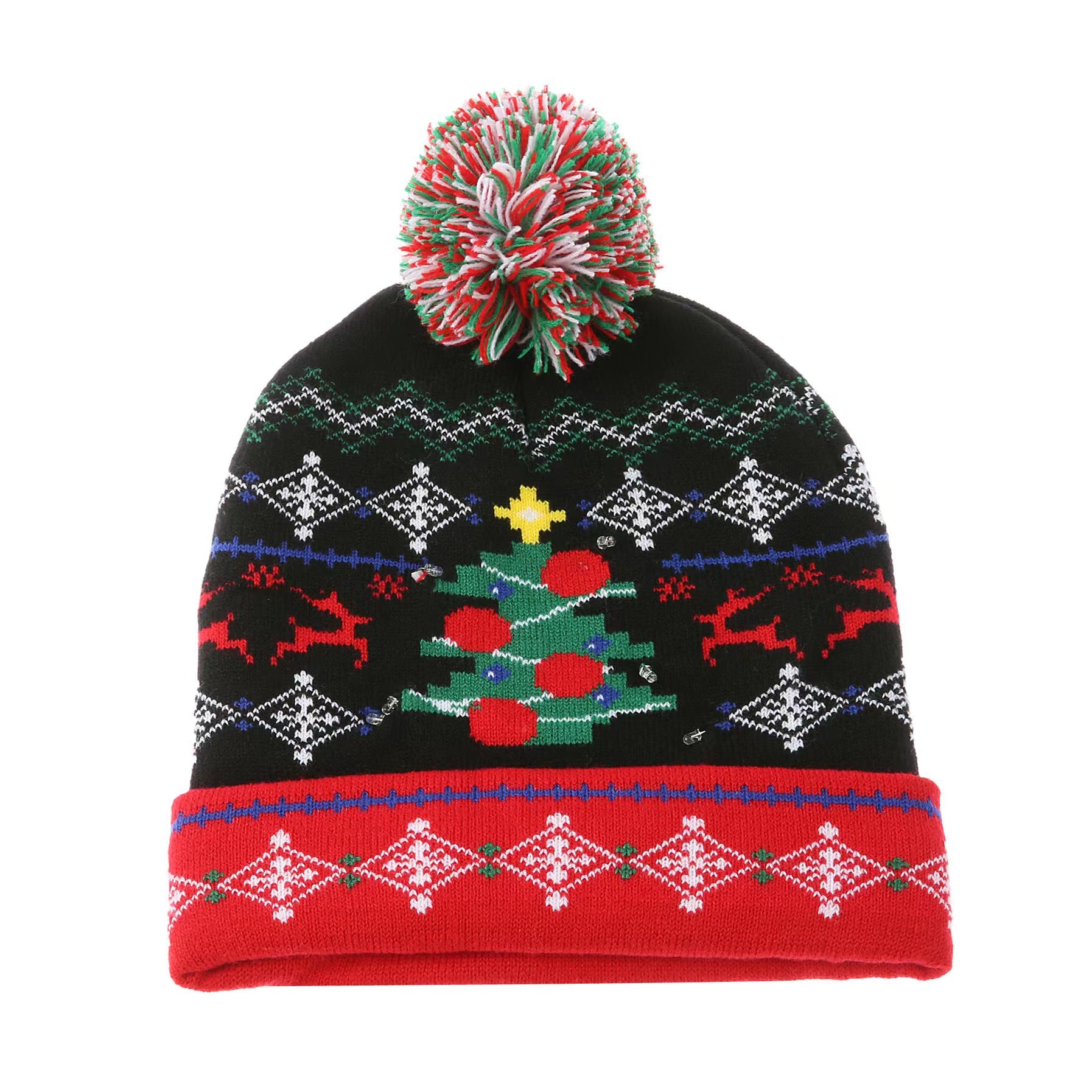 Genuine yarn all acrylic jacquard LED Christmas wool hat autumn and winter warm knitted Christmas hat
