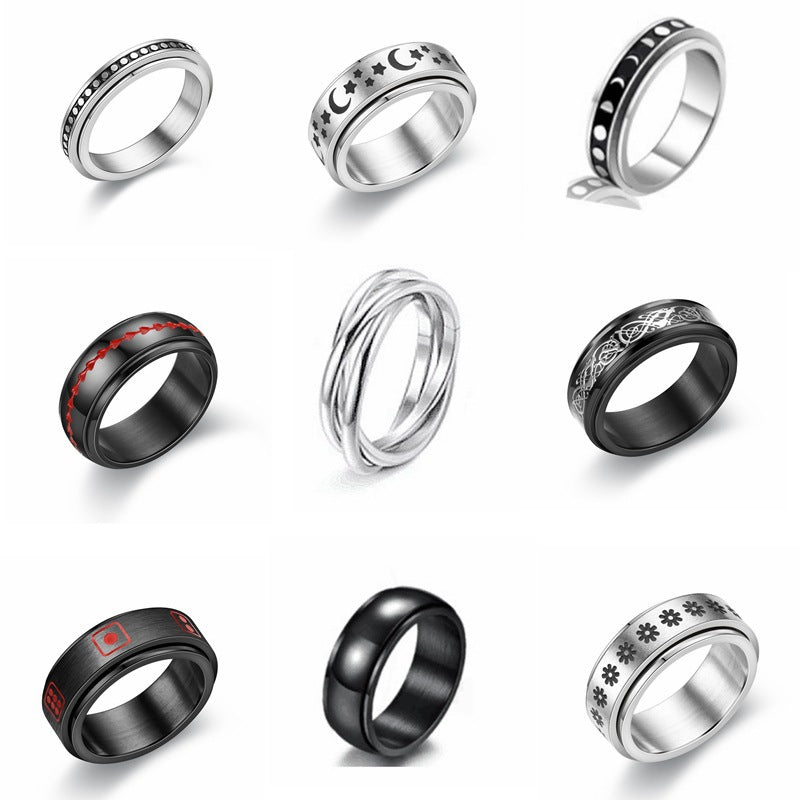 Star Moon Titanium Steel Rotatable Ring Male European and American Stainless Steel Couple Ring Cross-border Explosive Supply
