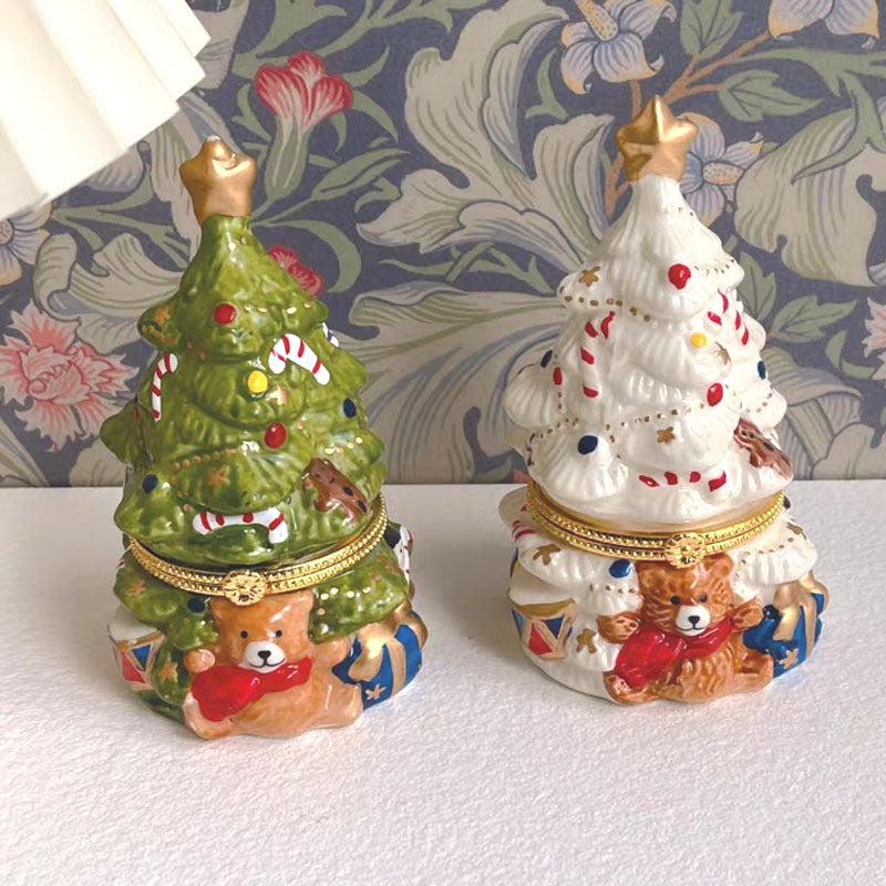 Creative Cute Ceramic Jewelry Box Christmas Tree Bear Aromatherapy Storage Decoration Desktop Decoration Christmas Gift