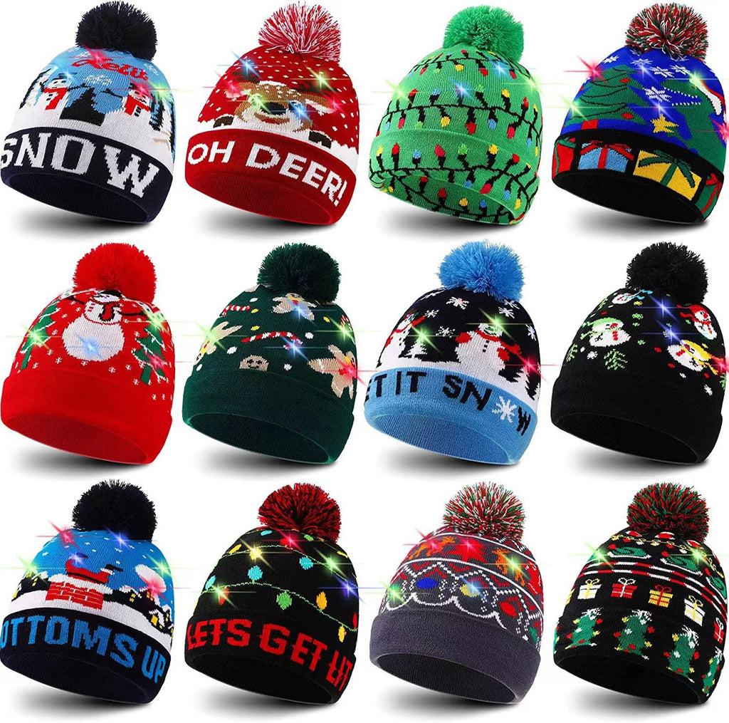 Genuine yarn all acrylic jacquard LED Christmas wool hat autumn and winter warm knitted Christmas hat
