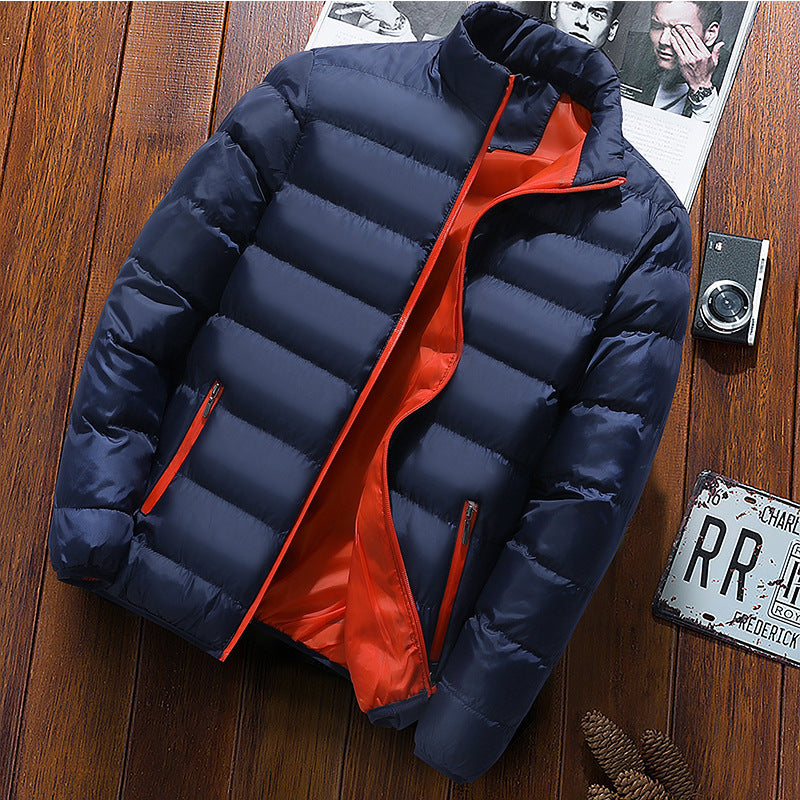 Men's stand collar cotton coat men's 2022 autumn and winter new youth waterproof zipper autumn and winter solid color large size coat cross border