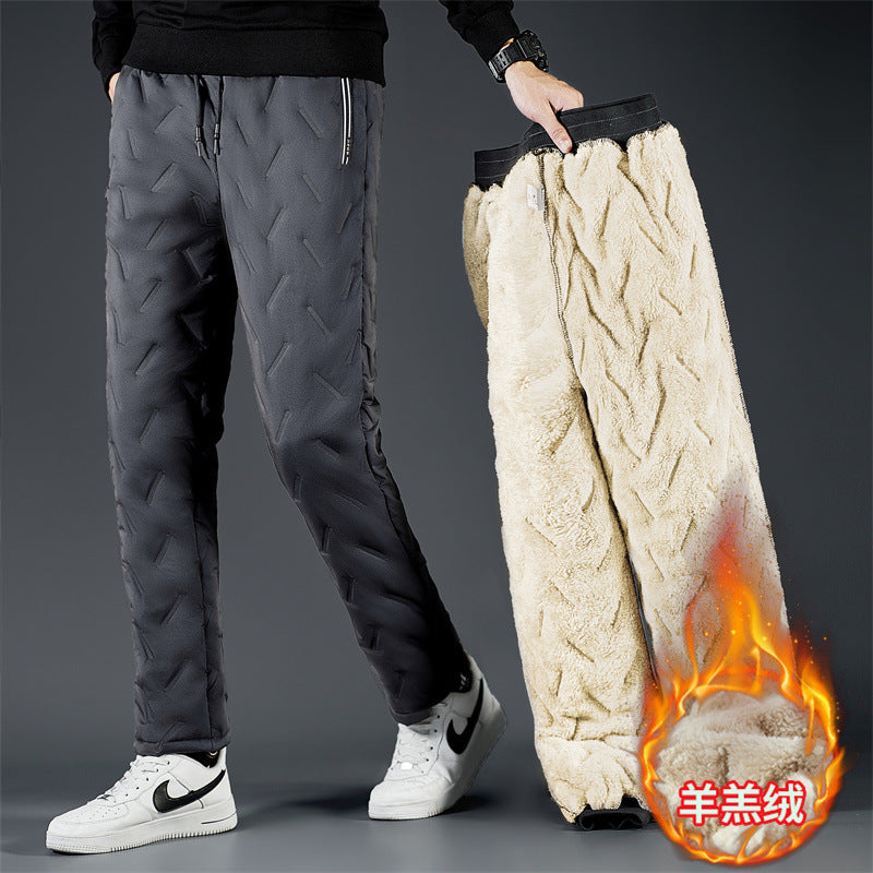 Cross-border plus velvet men's winter trousers three-layer thickened autumn and winter cotton trousers large size men's outerwear sports casual trousers men