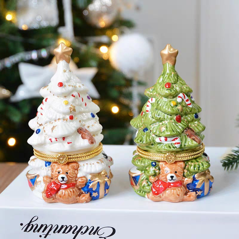 Creative Cute Ceramic Jewelry Box Christmas Tree Bear Aromatherapy Storage Decoration Desktop Decoration Christmas Gift