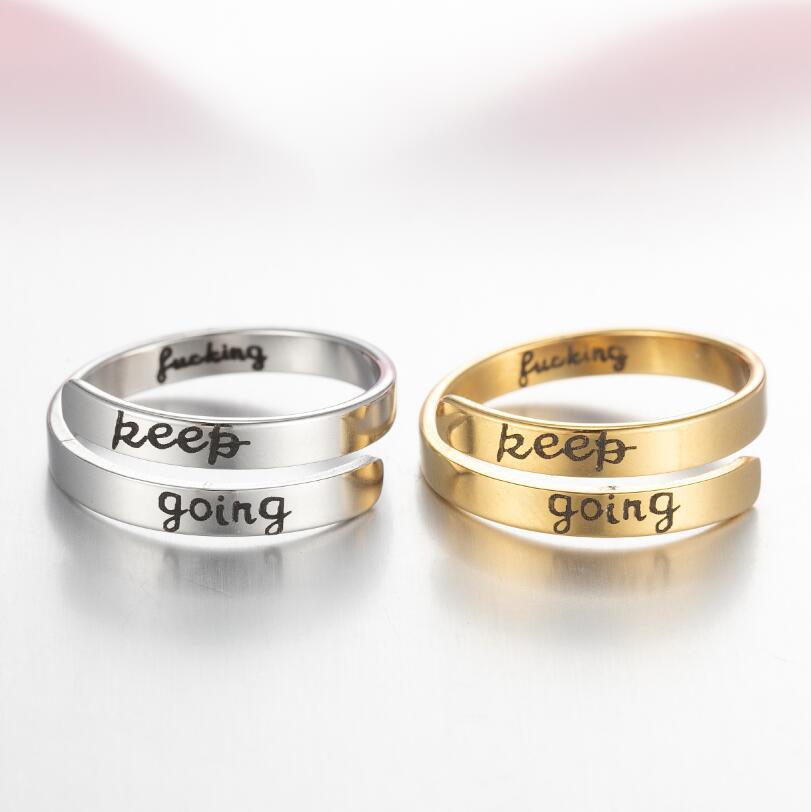 I am enough ring open ring letter ring lettering double ring punk stainless steel ring