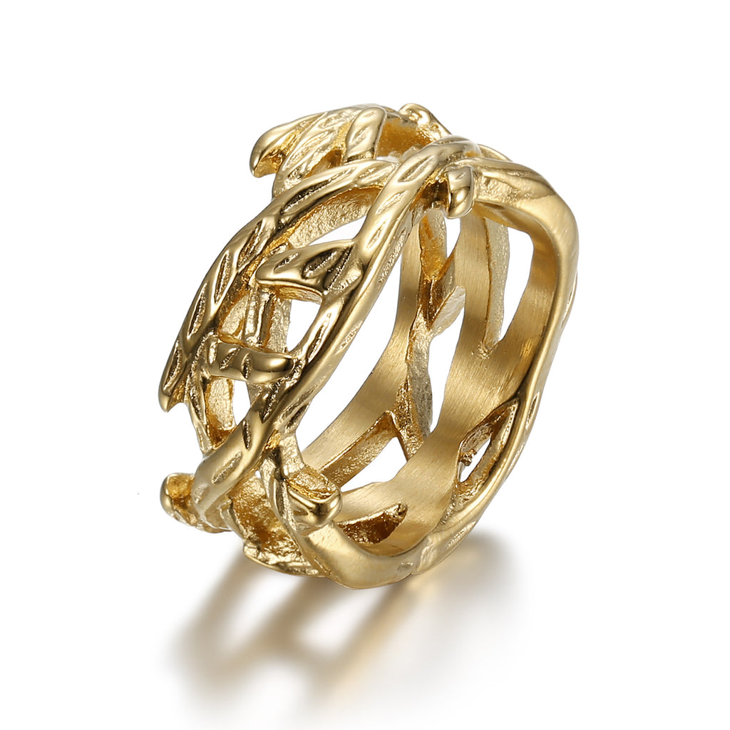 European and American models tree of life titanium steel gold ring retro polished jewelry spot