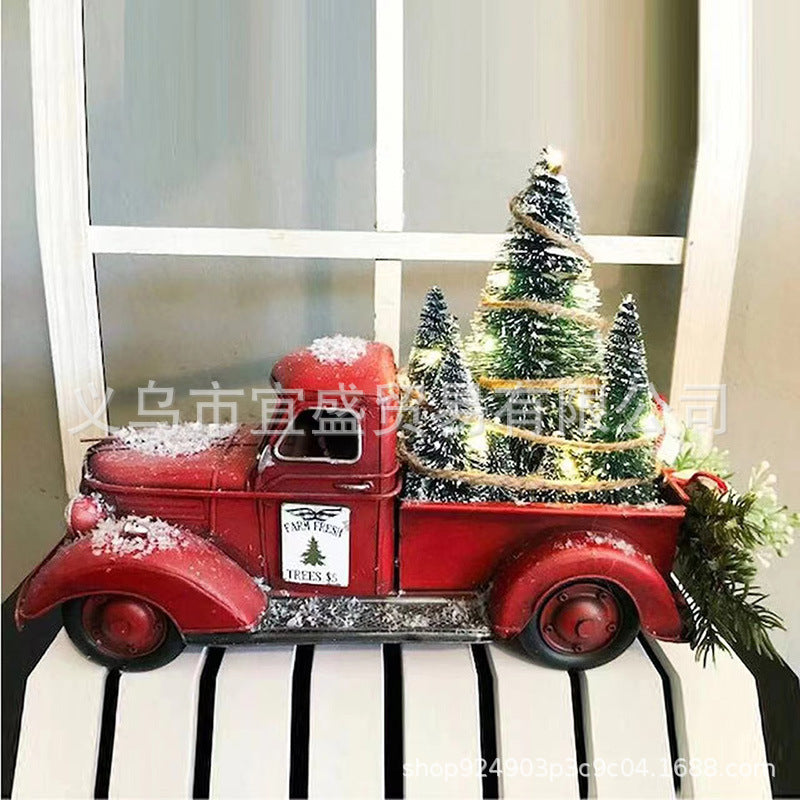 Cross-border Christmas go-kart red Christmas tree pulling goods LED lights flashing Christmas ornaments atmosphere resin home