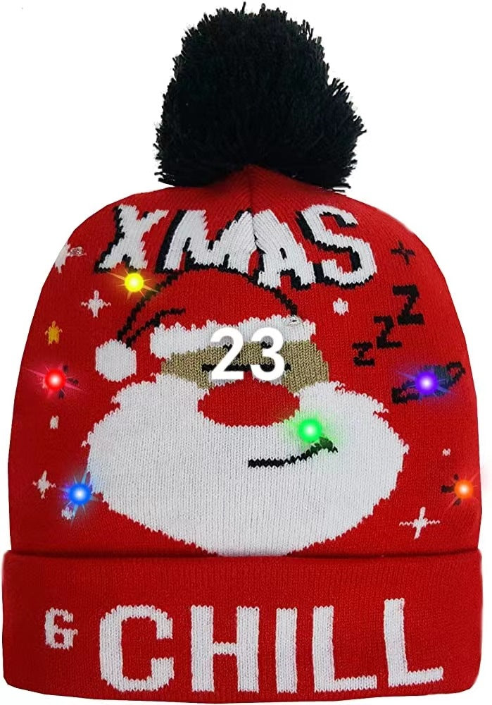 Genuine yarn all acrylic jacquard LED Christmas wool hat autumn and winter warm knitted Christmas hat