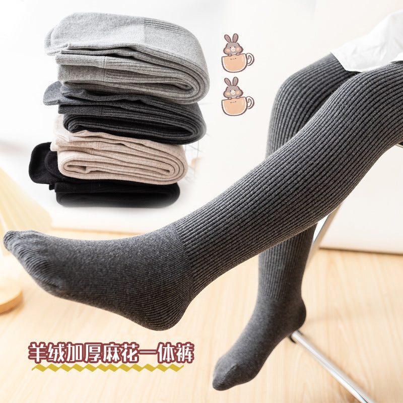 Girls' fleece leggings autumn and winter children's leggings baby warm pants thickened outer wear pantyhose one velvet