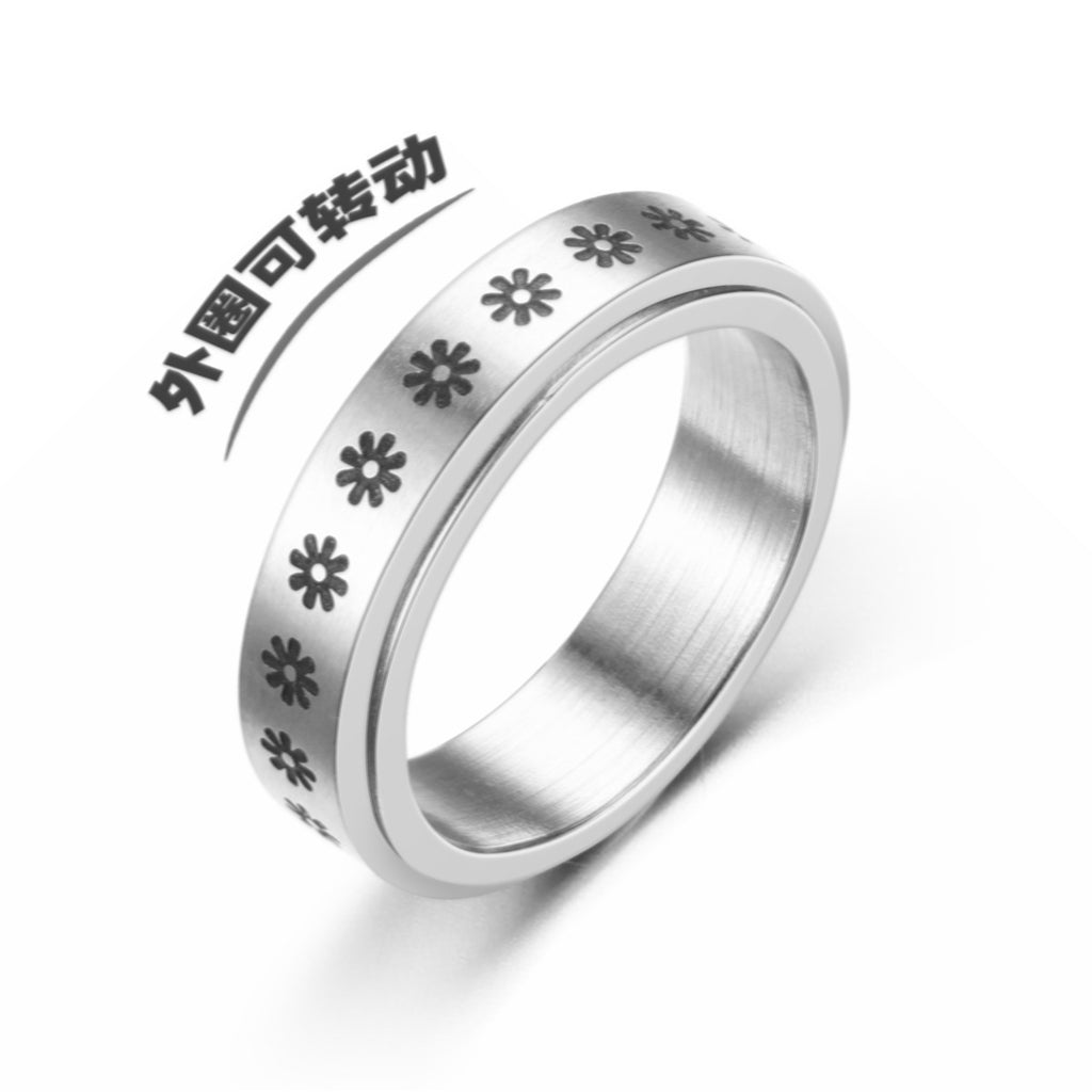 Star Moon Titanium Steel Rotatable Ring Male European and American Stainless Steel Couple Ring Cross-border Explosive Supply