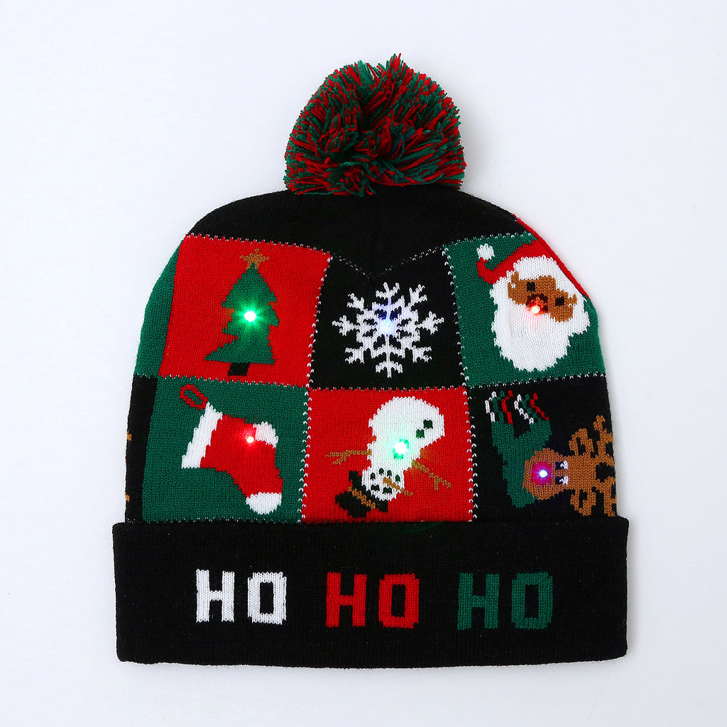 Genuine yarn all acrylic jacquard LED Christmas wool hat autumn and winter warm knitted Christmas hat
