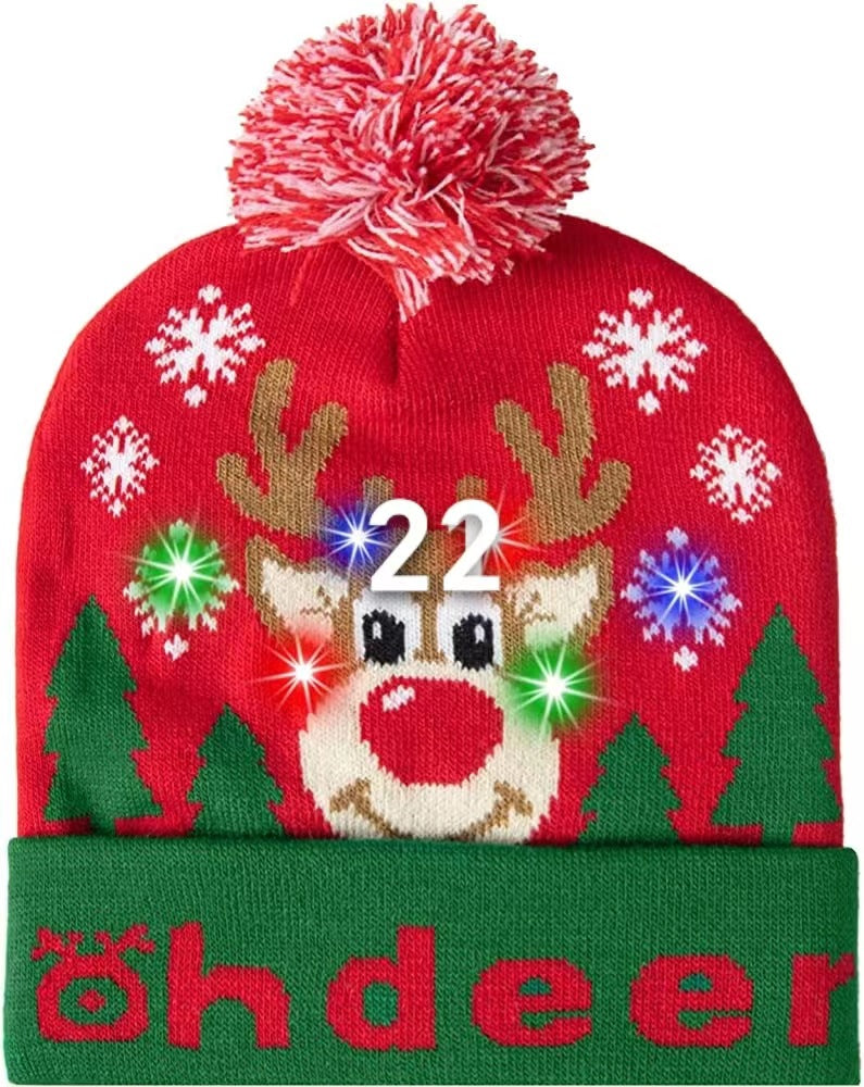 Genuine yarn all acrylic jacquard LED Christmas wool hat autumn and winter warm knitted Christmas hat
