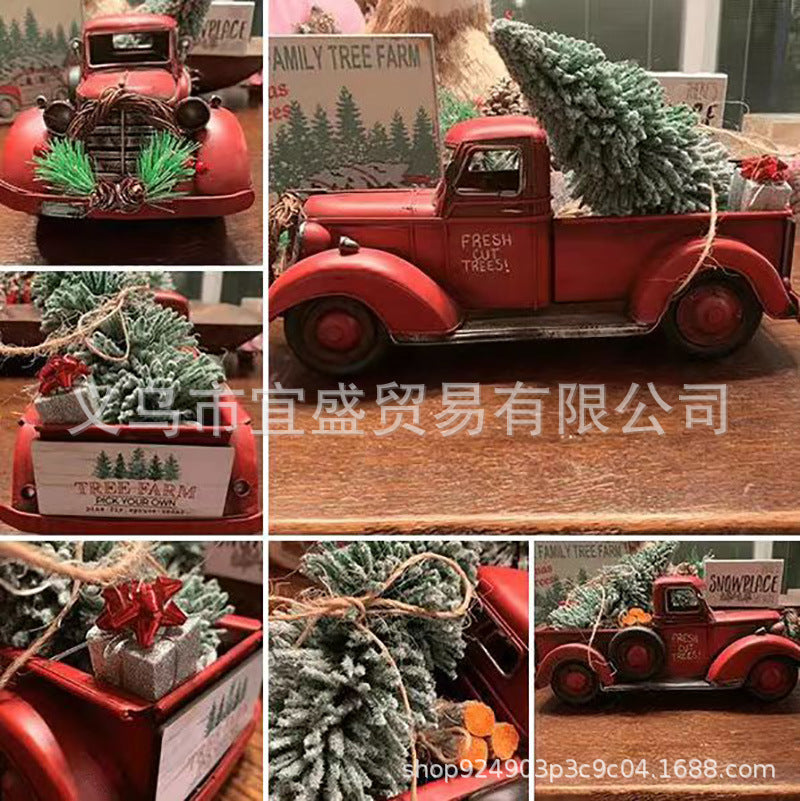 Cross-border Christmas go-kart red Christmas tree pulling goods LED lights flashing Christmas ornaments atmosphere resin home