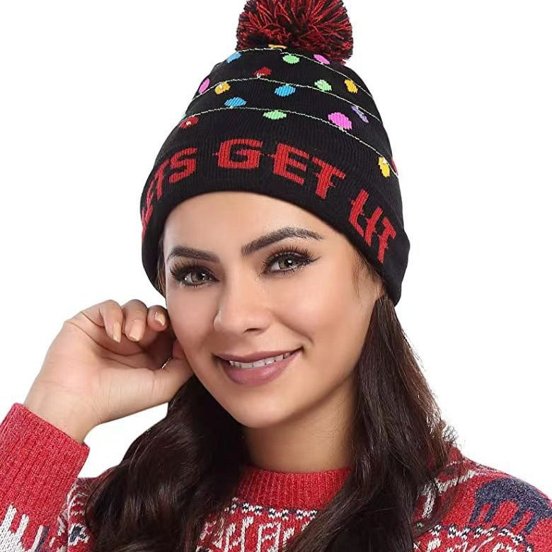 Genuine yarn all acrylic jacquard LED Christmas wool hat autumn and winter warm knitted Christmas hat