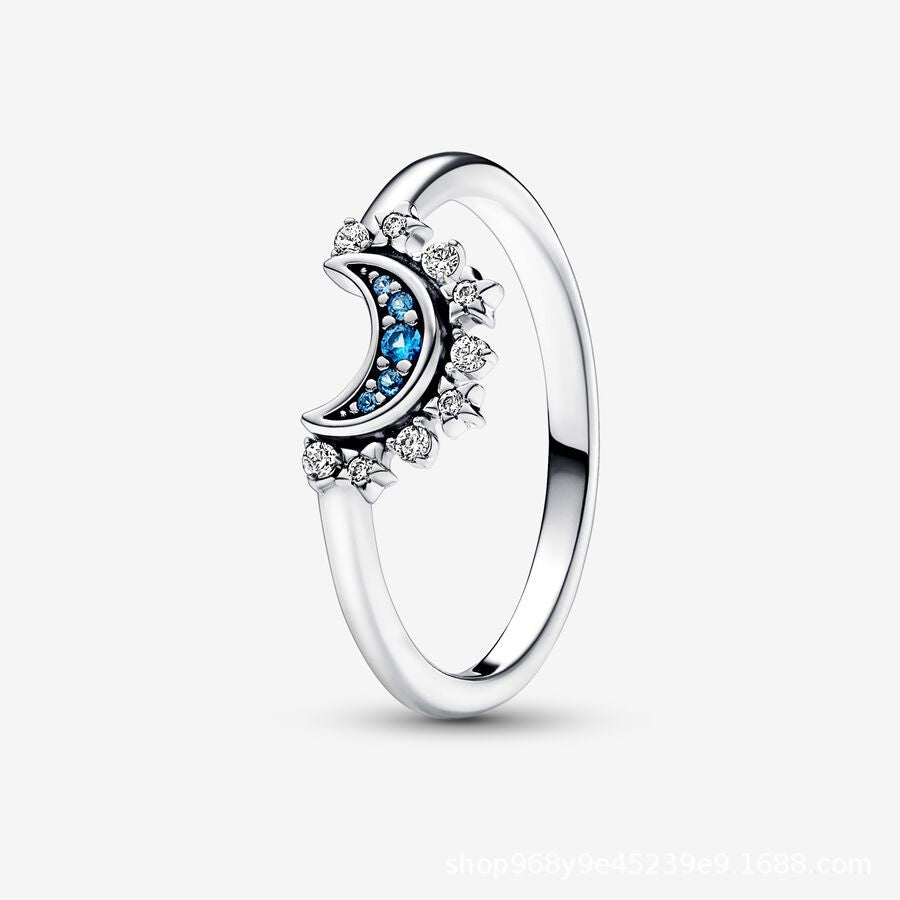 Sterling silver S925 shining sun ring shining blue moon ring combination two-in-one ring for women