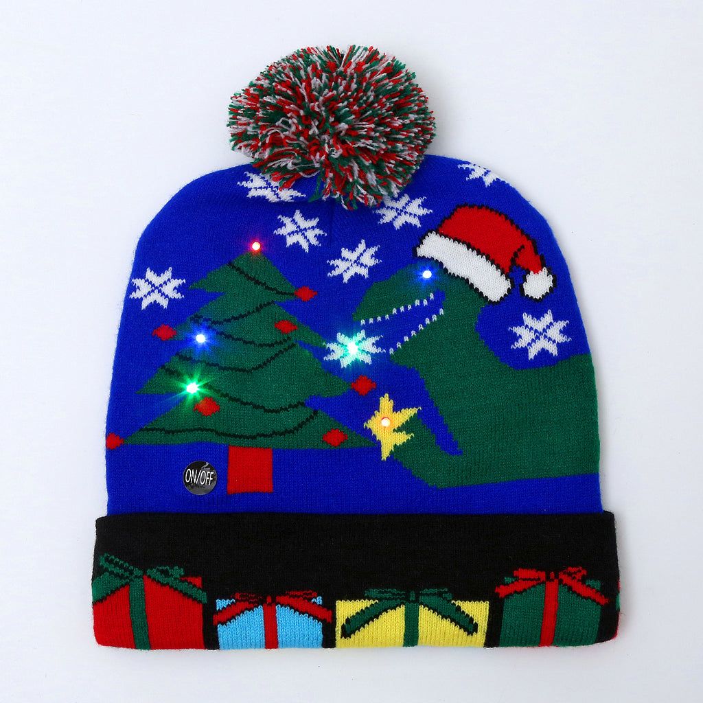 Genuine yarn all acrylic jacquard LED Christmas wool hat autumn and winter warm knitted Christmas hat