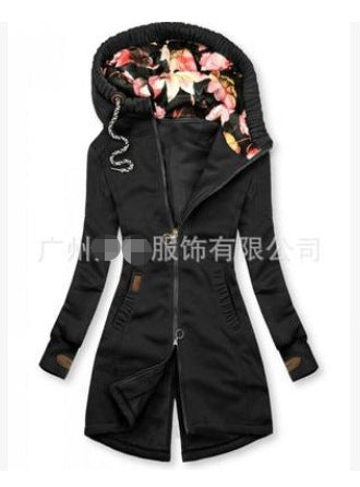 Q018 windbreaker autumn and winter with hood medium and long new slim fit thin casual foreign trade autumn and winter fashion jacket European and American women's clothing