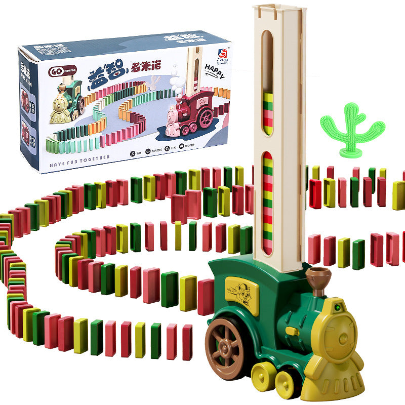 Domino train children boy puzzle automatic delivery car building blocks toy electric 3-year-old girl 4