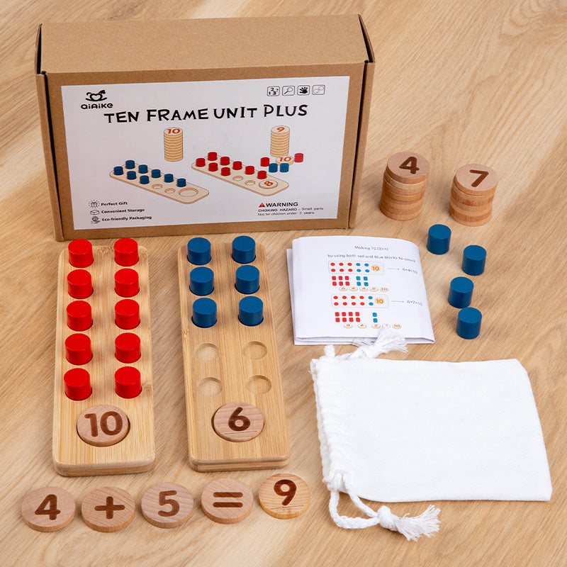 Wooden ten-grid array number sense enlightenment teaching aids addition and subtraction arithmetic children's early education mathematics artifact educational Montessori toys