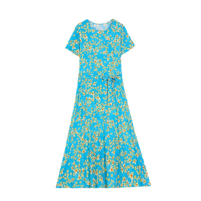 Artificial cotton silk dress women's clothing 2023 summer new middle-aged mother mid-length over-the-knee plus-size loose skirt