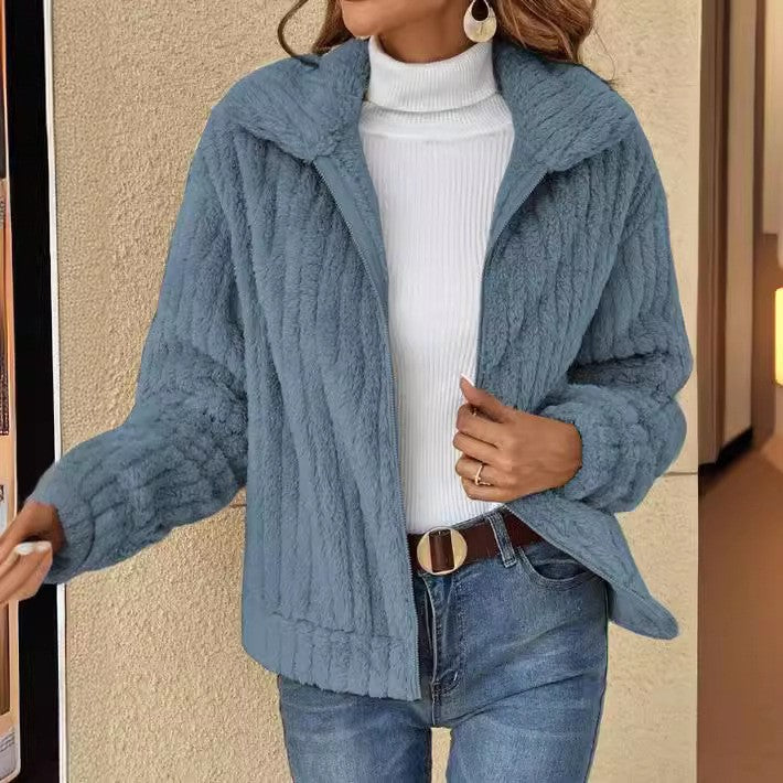 2024 new cross-border autumn and winter plush cardigan lapel short coat
