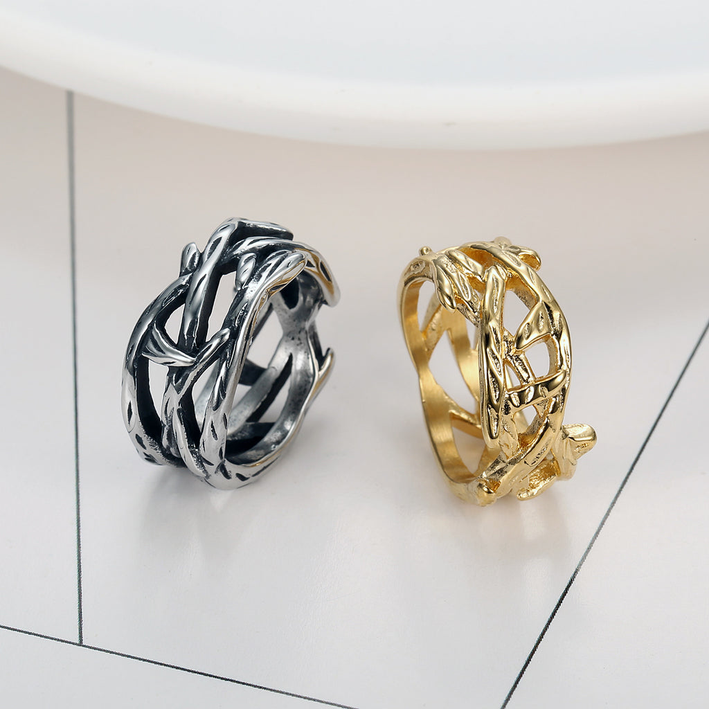 European and American models tree of life titanium steel gold ring retro polished jewelry spot