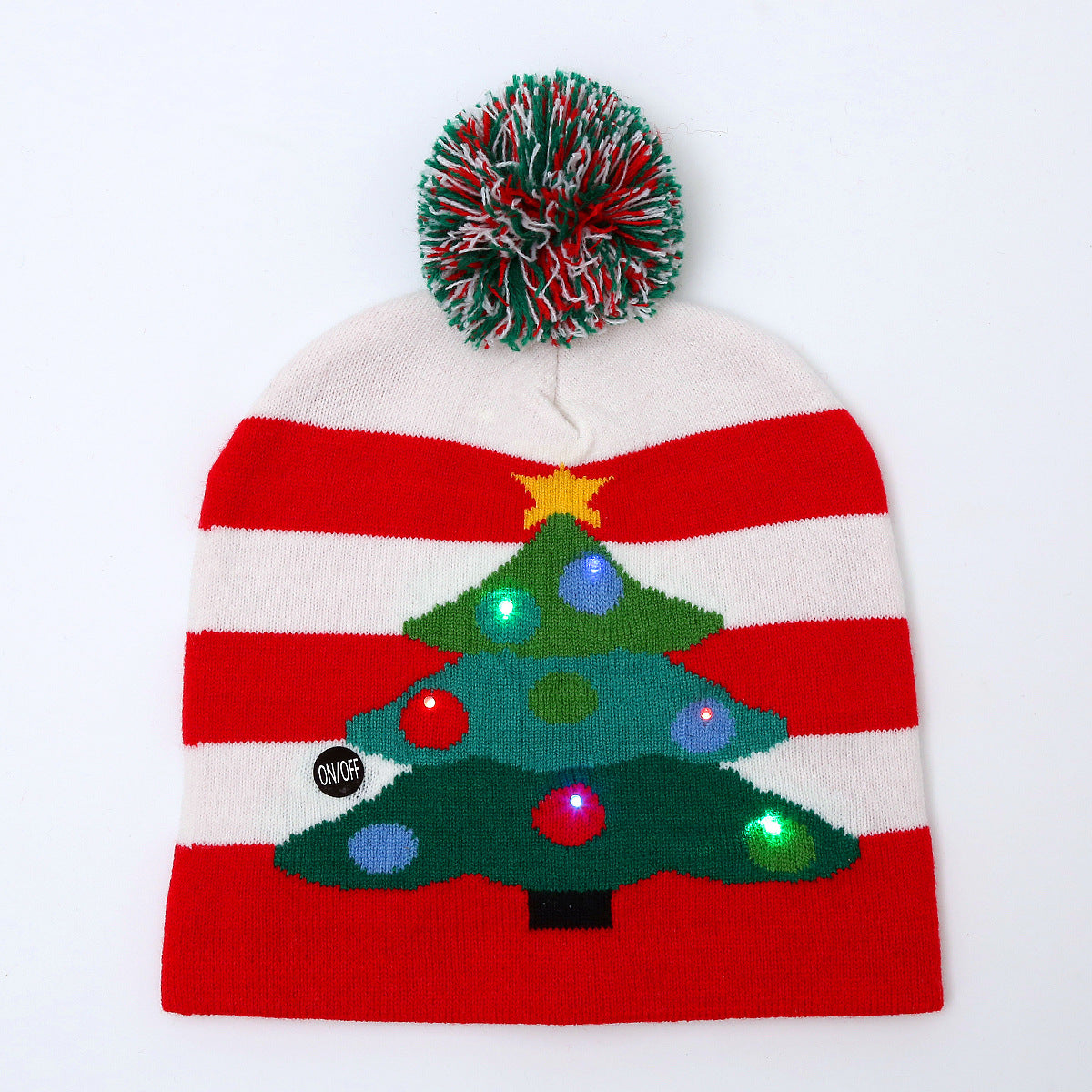 Genuine yarn all acrylic jacquard LED Christmas wool hat autumn and winter warm knitted Christmas hat