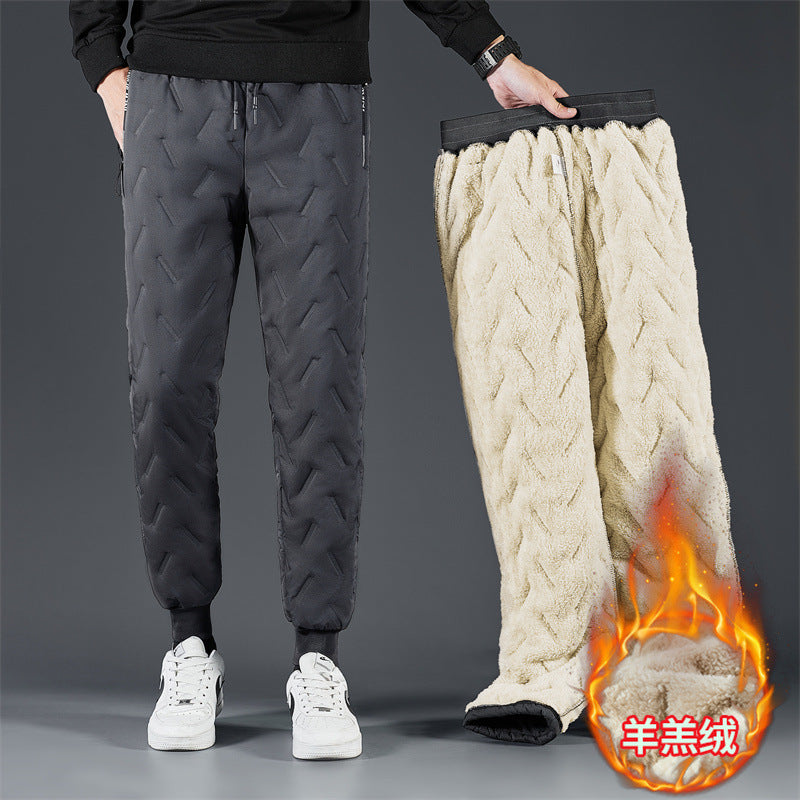 Cross-border plus velvet men's winter trousers three-layer thickened autumn and winter cotton trousers large size men's outerwear sports casual trousers men