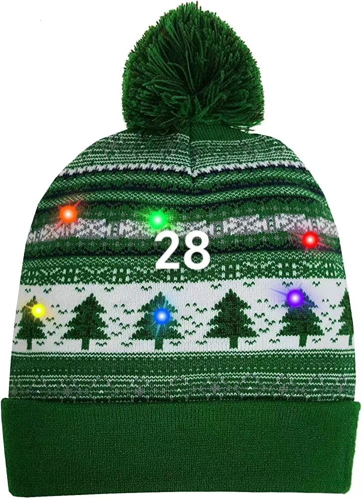 Genuine yarn all acrylic jacquard LED Christmas wool hat autumn and winter warm knitted Christmas hat