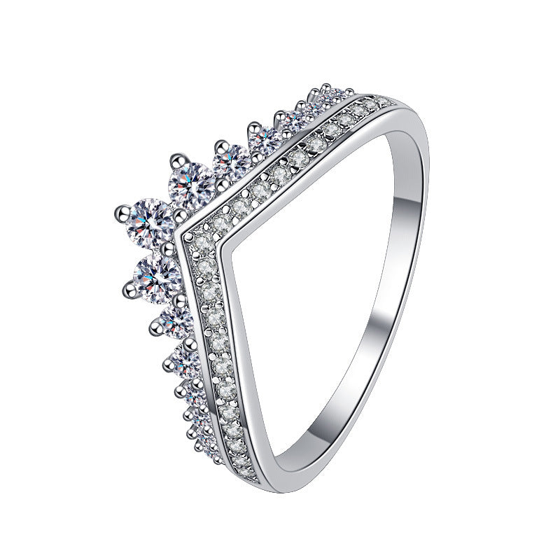 s925 sterling silver ring princess crown diamond ring female ring temperament girl ring stacked with a variety of hand jewelry silver jewelry