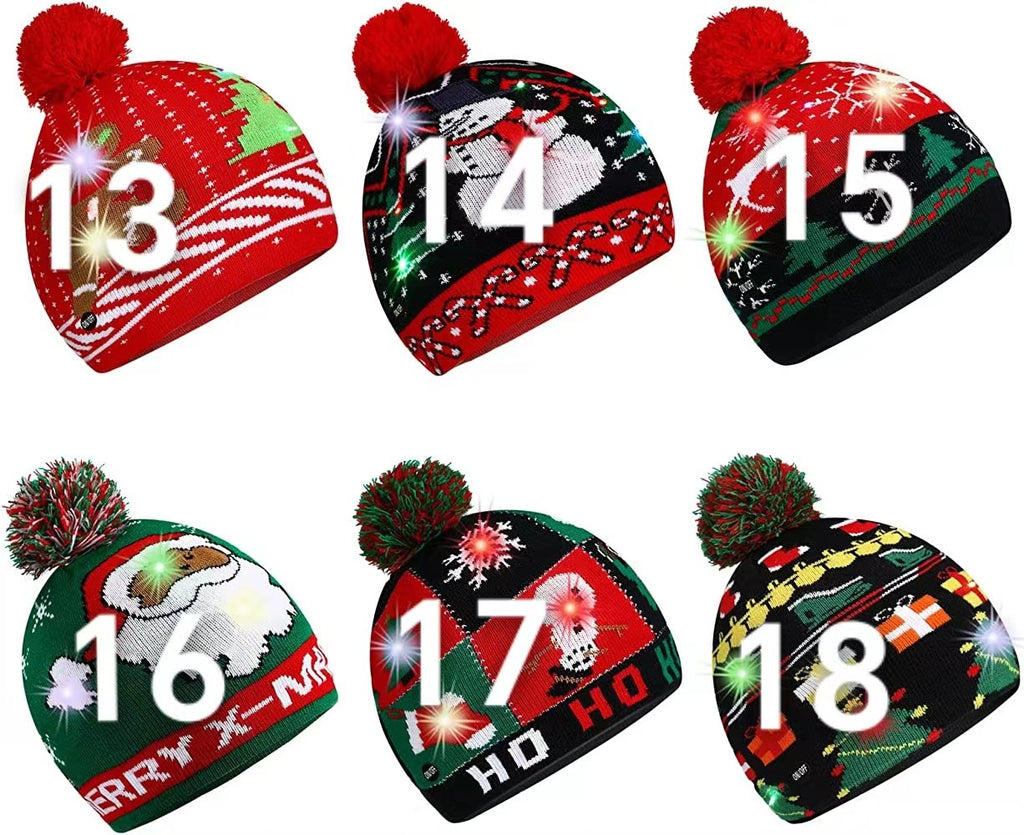 Genuine yarn all acrylic jacquard LED Christmas wool hat autumn and winter warm knitted Christmas hat