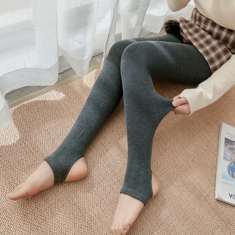 Velvet thickened ribbed cotton vertical striped leggings