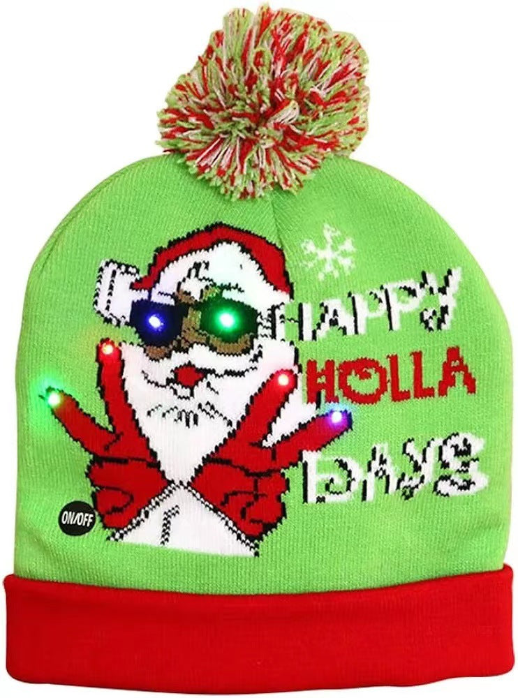 Genuine yarn all acrylic jacquard LED Christmas wool hat autumn and winter warm knitted Christmas hat