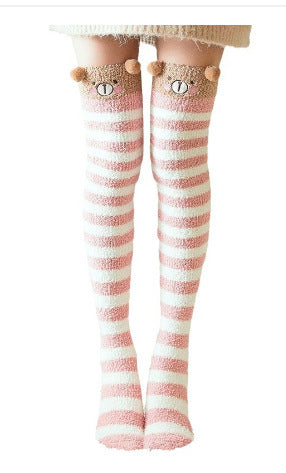 Coral fleece socks for women winter thickened floor sleeping over knee leggings socks long tube plus fleece autumn and winter warmth