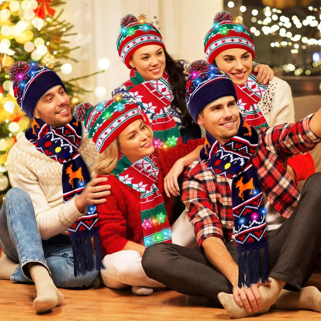 Genuine yarn all acrylic jacquard LED Christmas wool hat autumn and winter warm knitted Christmas hat