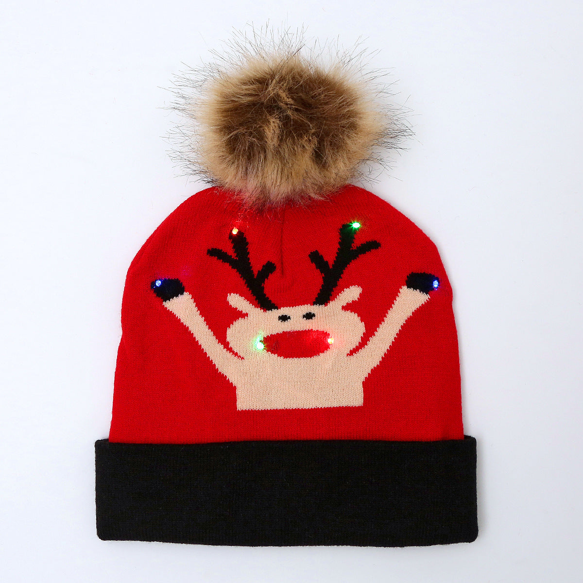 Genuine yarn all acrylic jacquard LED Christmas wool hat autumn and winter warm knitted Christmas hat