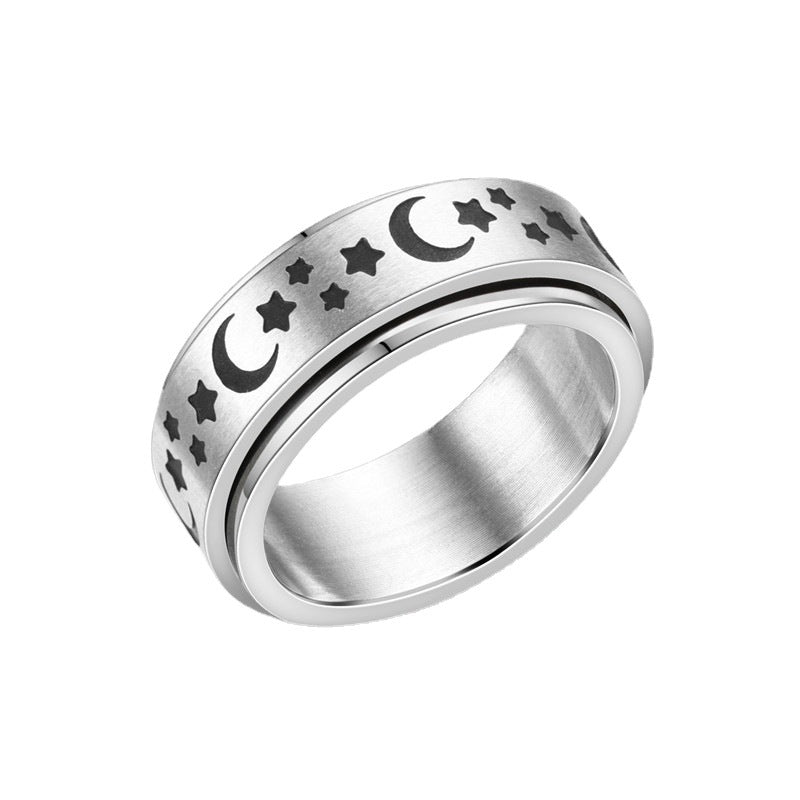 Star Moon Titanium Steel Rotatable Ring Male European and American Stainless Steel Couple Ring Cross-border Explosive Supply