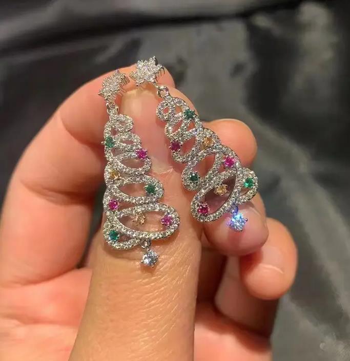 European and American new color Christmas tree tassel earrings sweet and simple hollow long Christmas accessories star earrings