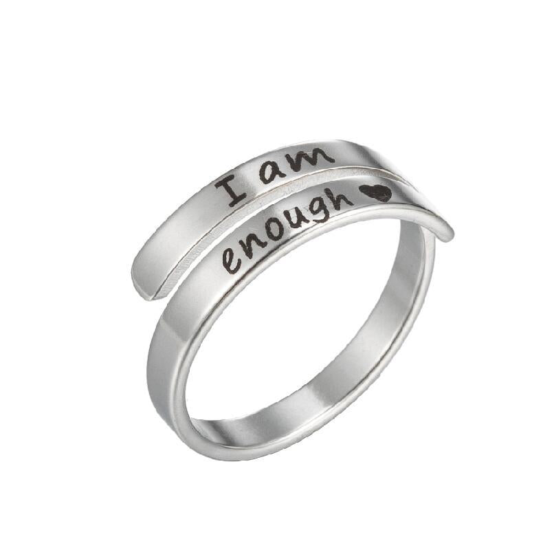 I am enough ring open ring letter ring lettering double ring punk stainless steel ring