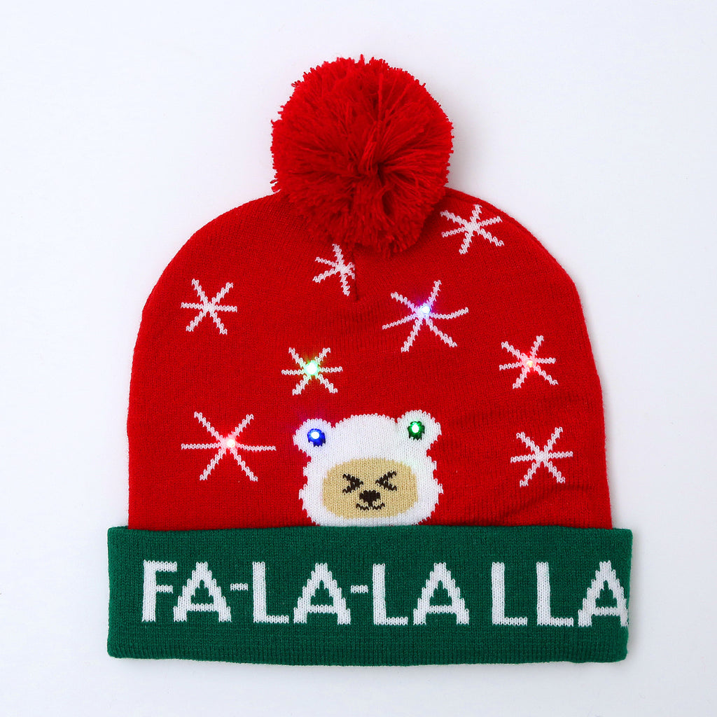 Genuine yarn all acrylic jacquard LED Christmas wool hat autumn and winter warm knitted Christmas hat