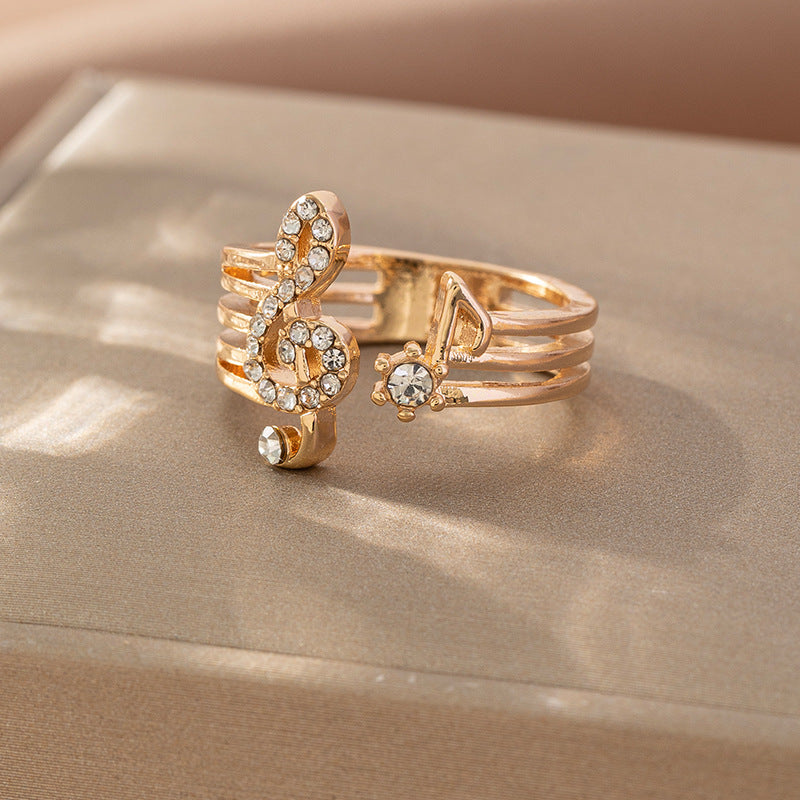Cross-border new product European and American alloy geometric note ring opening adjustable music ring manufacturer sales