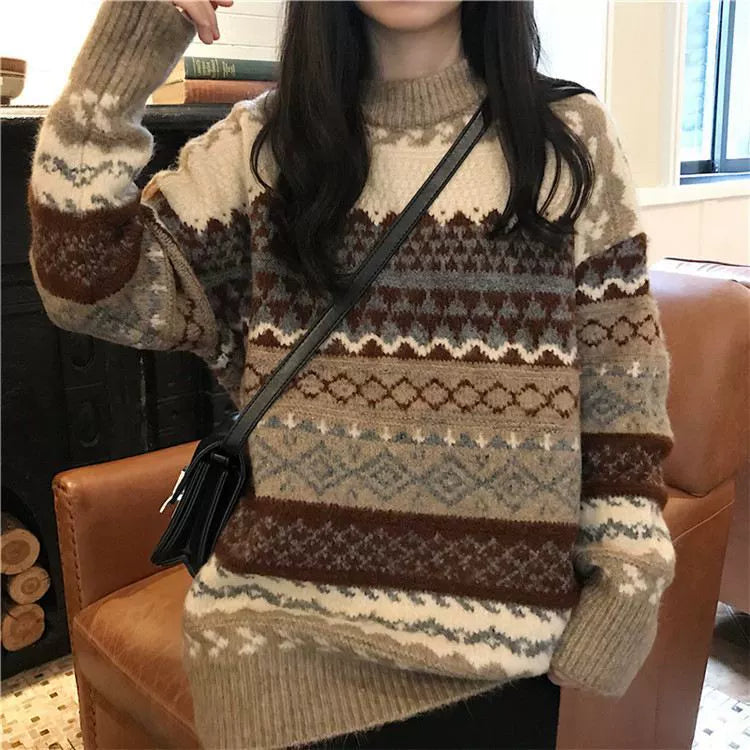 Vintage Sweaters Women Pullover Winter Striped Jumpers Korea