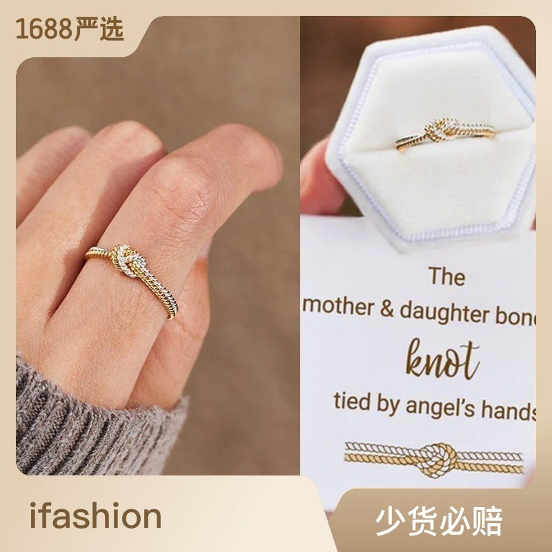 Cross-border new angel knot gold and silver knot MOTHER & DAUGHTER BOND simple ladies ring