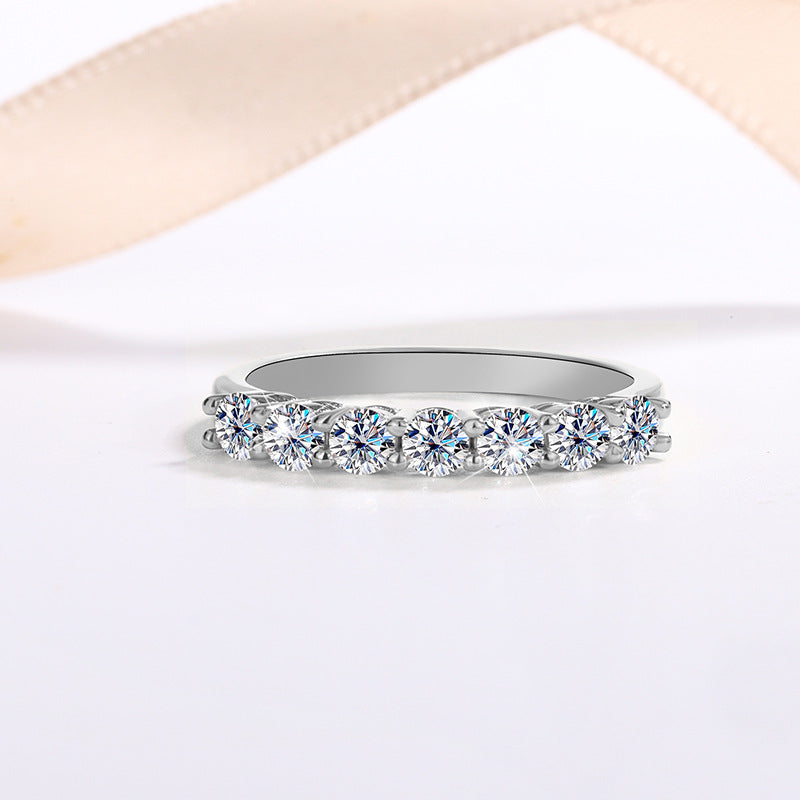 D color moissanite S925 silver ring female seven princesses stacking ring diamond ring stacking fashion ring wholesale