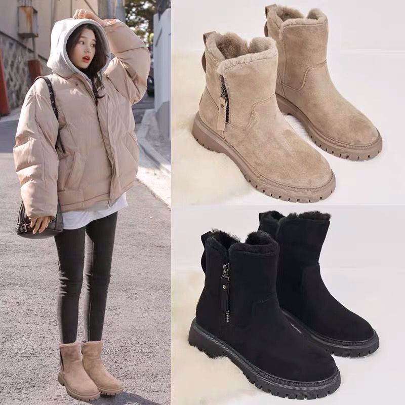 Snow boots women's trend 2021 winter new mid-tube plus velvet thick warm cotton shoes and fur all-in-one winter women's boots