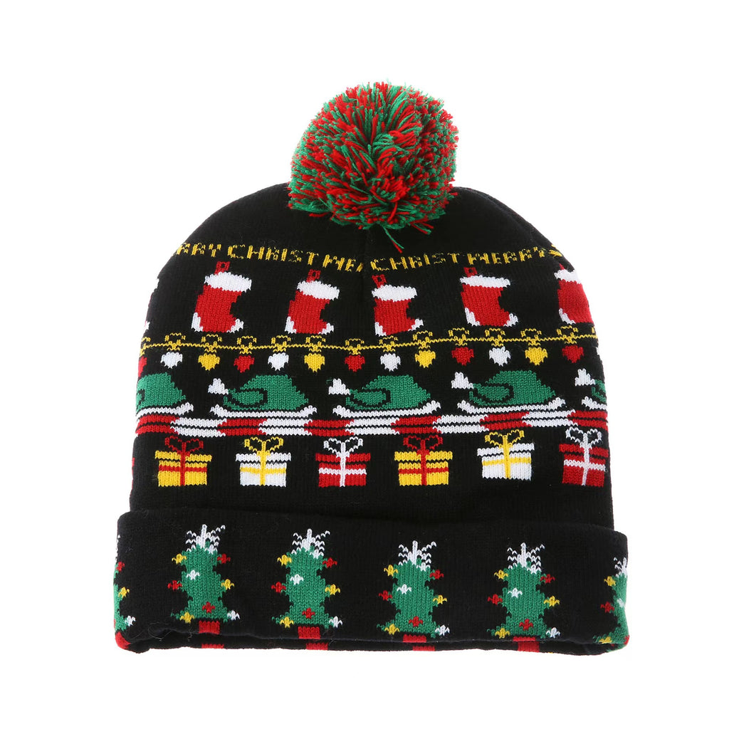 Genuine yarn all acrylic jacquard LED Christmas wool hat autumn and winter warm knitted Christmas hat