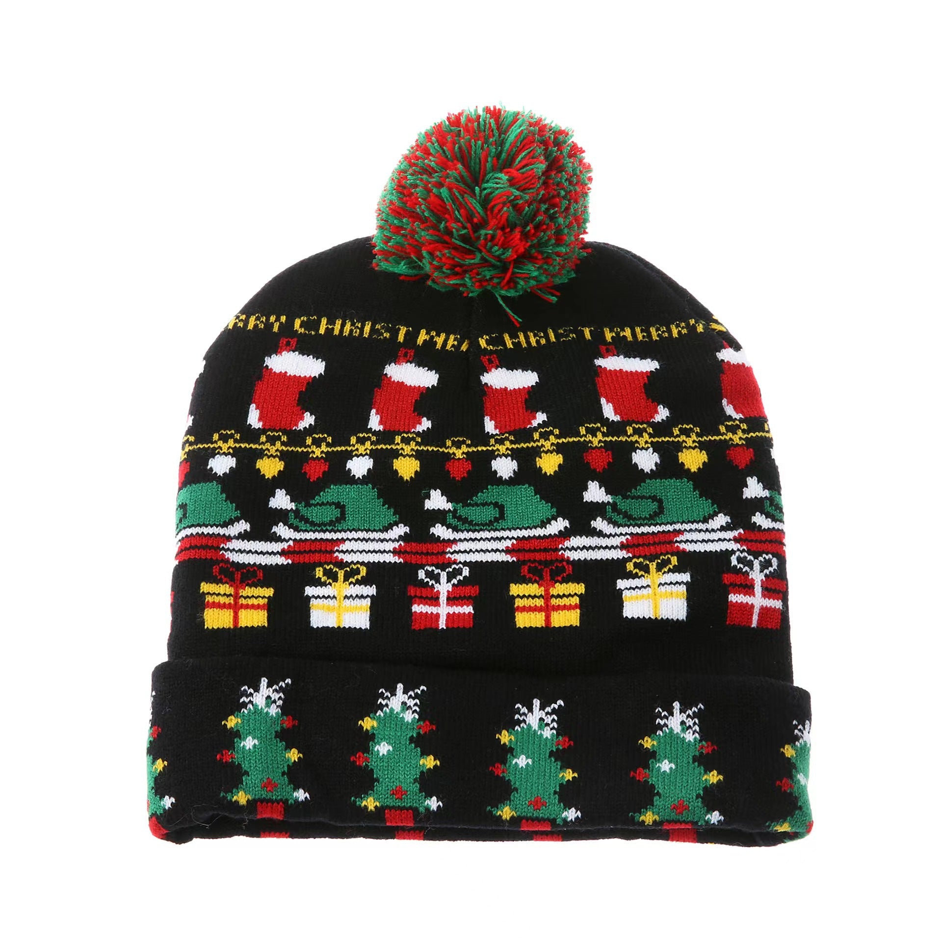 Genuine yarn all acrylic jacquard LED Christmas wool hat autumn and winter warm knitted Christmas hat