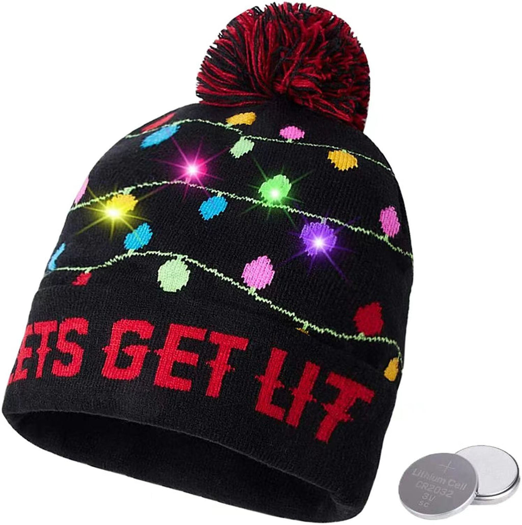 Genuine yarn all acrylic jacquard LED Christmas wool hat autumn and winter warm knitted Christmas hat