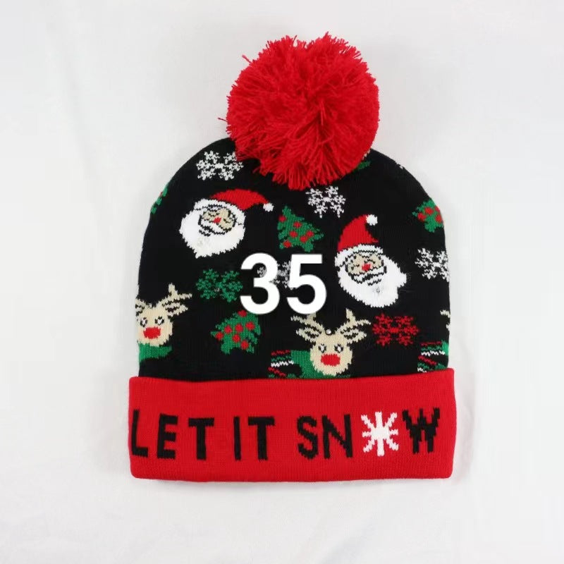 Genuine yarn all acrylic jacquard LED Christmas wool hat autumn and winter warm knitted Christmas hat