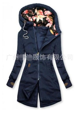 Q018 windbreaker autumn and winter with hood medium and long new slim fit thin casual foreign trade autumn and winter fashion jacket European and American women's clothing